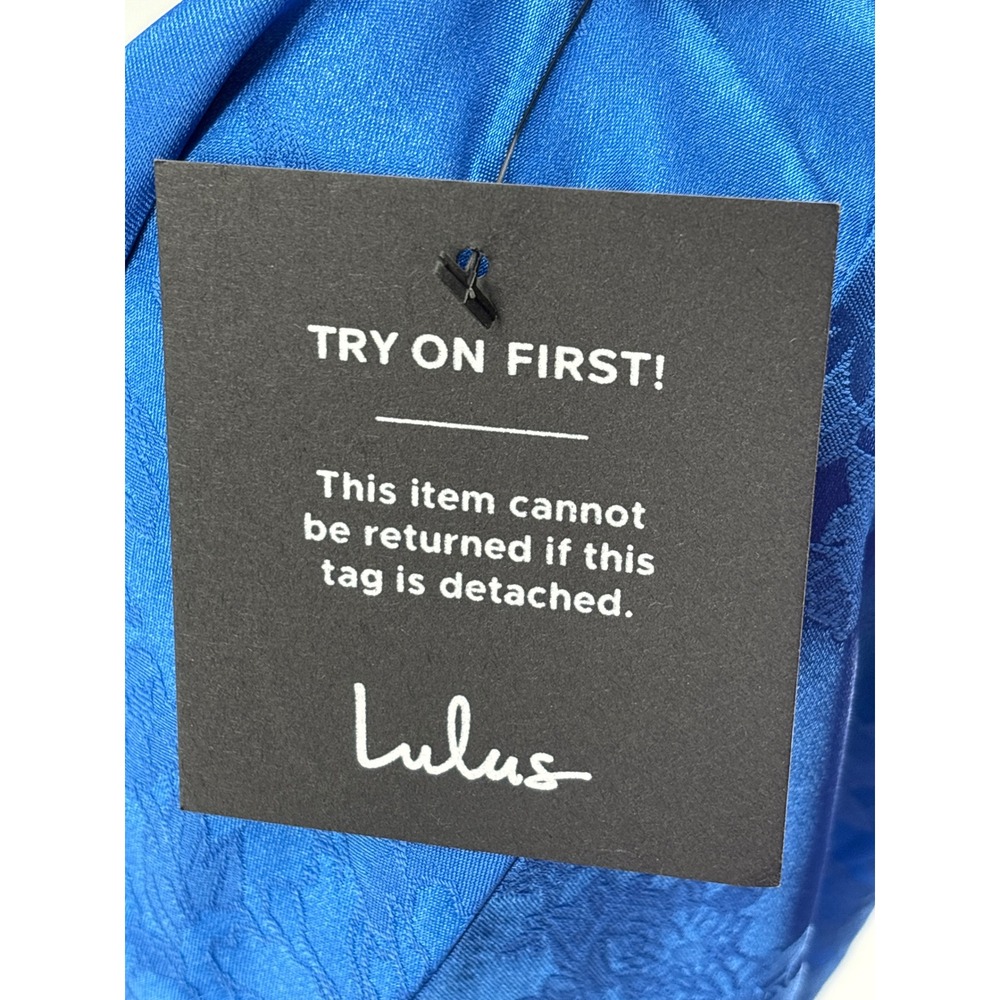 Lulus Exquisite Outlook Royal Blue Floral Jacquard Satin Lace Up Mini Dress S - Picture 11 of 12